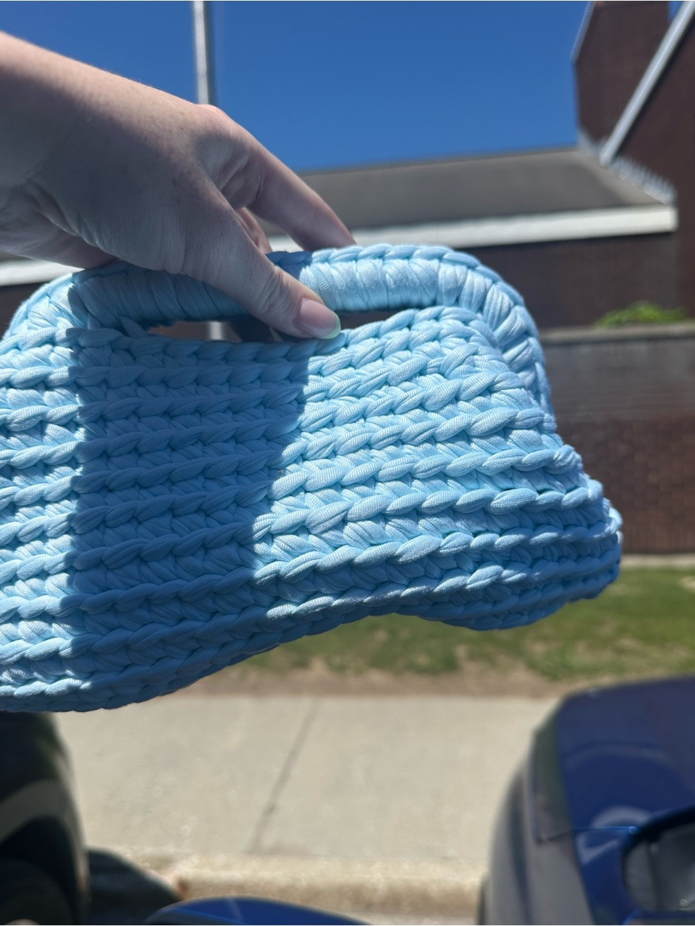 Handwoven Light Blue Women’s Crochet Tote Bag